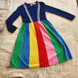 Boden Girls Holiday Striped Comfy Long Sleeve Striped Dress Age 11-12 GUC